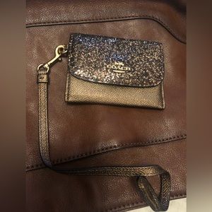 Coach mini card case with strap